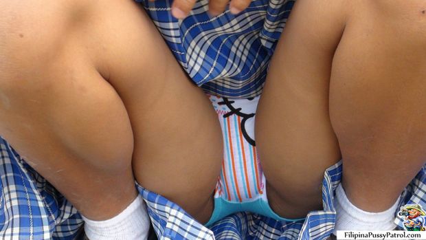 Asian upskirt schoolgirl with colorful panties