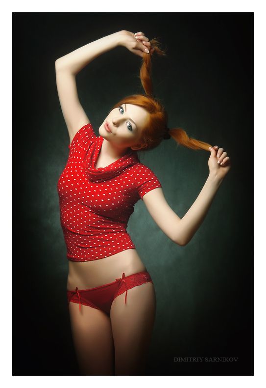 Hot Redheads - Where Freckles Meet (Redhead in red lingerie & white dots.)