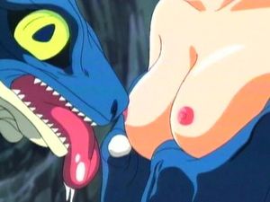 Crazy hentai lizard-monster having sex with big breasted babe