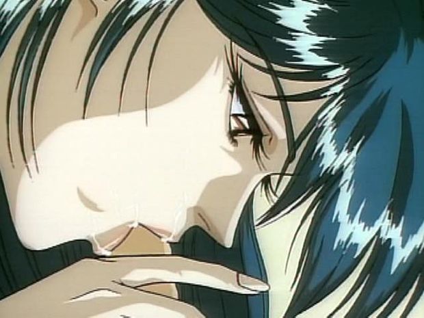 Blue haired bitch giving the greatest blowjob ever, after he comes in her mouth she gets her hentai pussy pounded hard