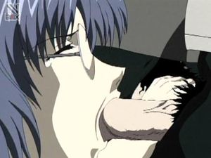 Cock-hungry hentai bitch deep-throating a massive dick full of cum