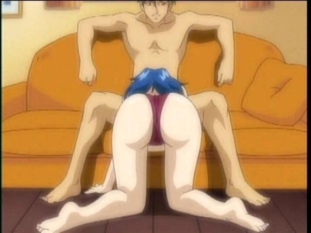 Hentai teen with a great ass on all fours sucking dick of dude sitting on a couch