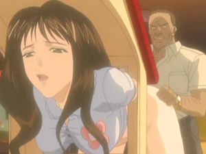 Beautiful hentai girl with nice big tits gets restrained, bend-over and fucked hard from behind.