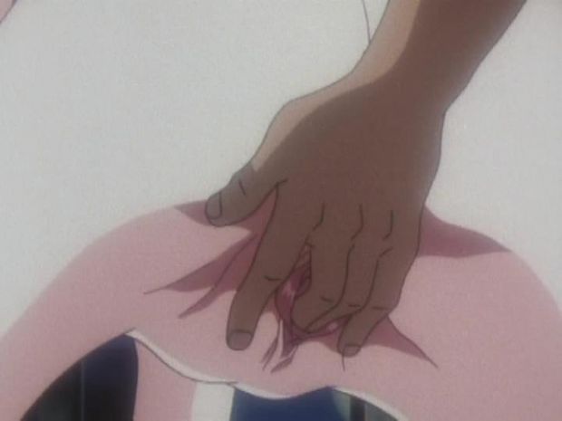 Horny anime babe getting her tight pussy double-fingered from behind