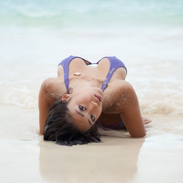 Big tits on the beach.