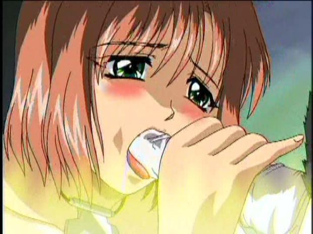 Hentai cutie sucking huge demon's cock