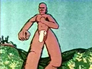 Vintage adult cartoons of giant with huge magical cock going around fucking any girl in sight