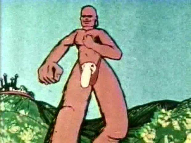 Vintage adult cartoons of giant with huge magical cock going around fucking any girl in sight