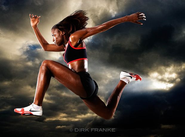 Black girl running & jumping.