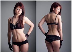 Pretty brunette in black lingeries.