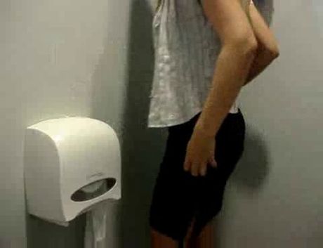 Hot woman shows her pussy in the cab to work then Jills off in the bathroom.