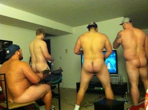 hanging out with friends playing Xbox...Naked?