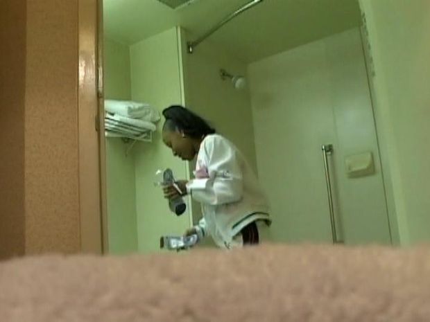 Spy cam in the college girls dressing room waiting for this ebony girl to undress