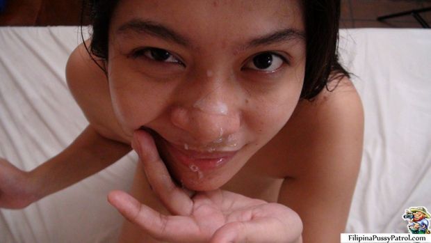 Filipina pussy friend gets a lathering cum facial