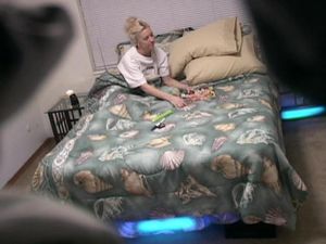 Blonde babe ready to fuck herself with her sex toys in hidden cam