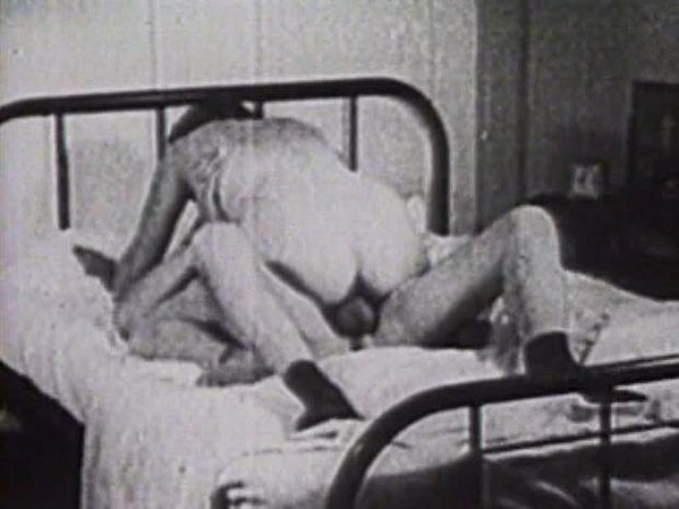 Vintage style porn, black socks on and she is on top