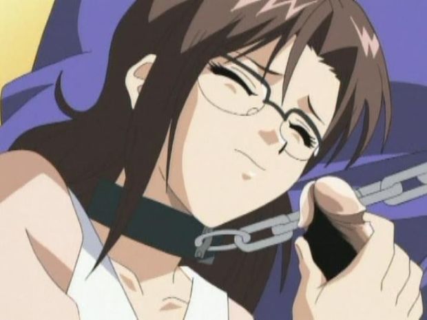 Chained up hentai girl giving a handjob and blowjob