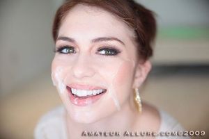 Amazing beginners cum in the face photo with lovely brunette