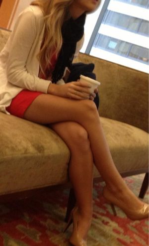 Nothing like a nice cup of coffee, sexy legs, short skirt and heels creepshot to start your day off right. If you liked this post ... you ma