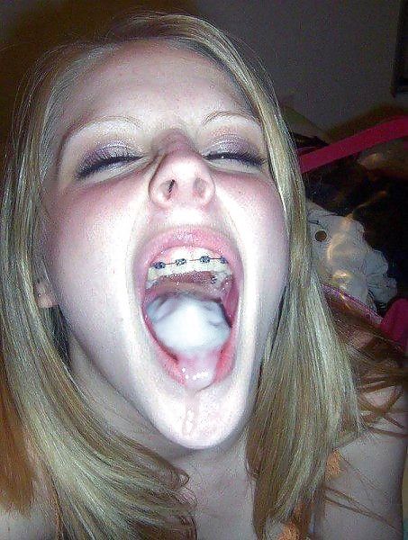Awesome cumshot photo with a superb blonde teen