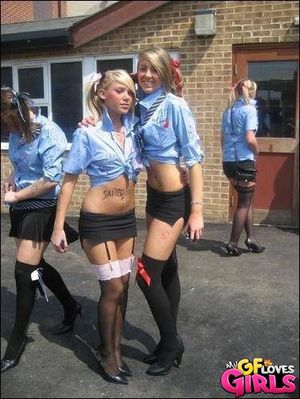 Fabulous blonde teen in incredible homemade uniform photo