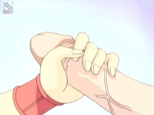 Young hentai teen playing with a HUGE dick