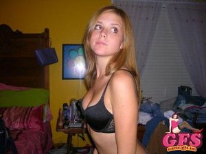 Sexy blonde GF taking a photo in her sexy underwear