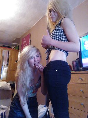 Hot blowjob pic featuring hot lesbian blonde