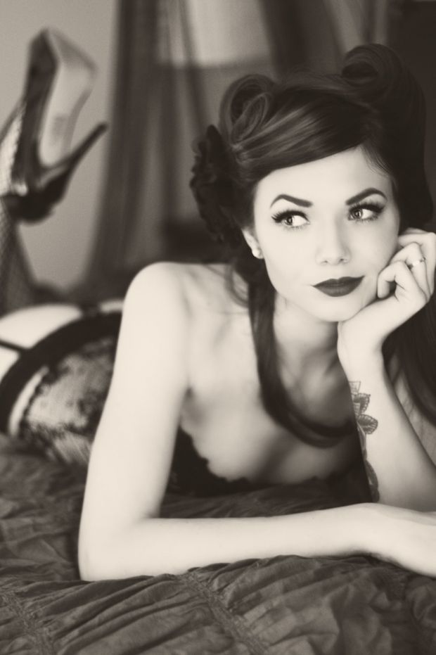 Amazing vintage picture with a sexy brunette lace