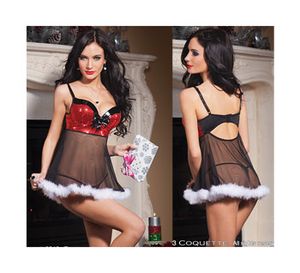 BABY DOLL & G-STRING PANTIES - RED/BLACK