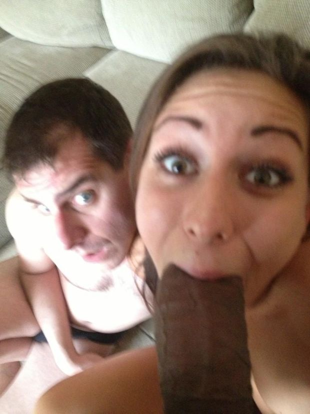 Husband watching slutty wife sucking a bbc