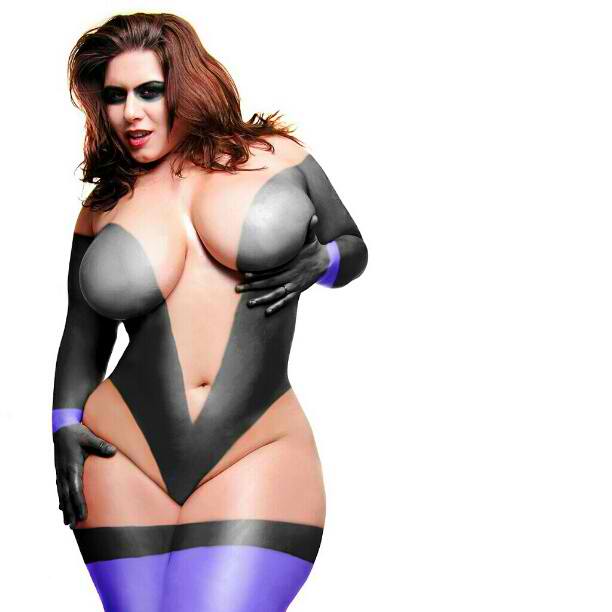 London Andrews in what seems to be body paint. Has kind of a super hero thing going on.