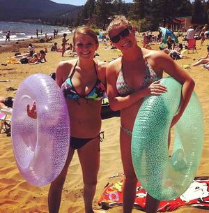 sexy girl with huge tits, amazing body at the beach