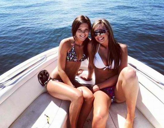 two sexy girls on a boat, starting to get horny and open those naughty legs and lick that pussy