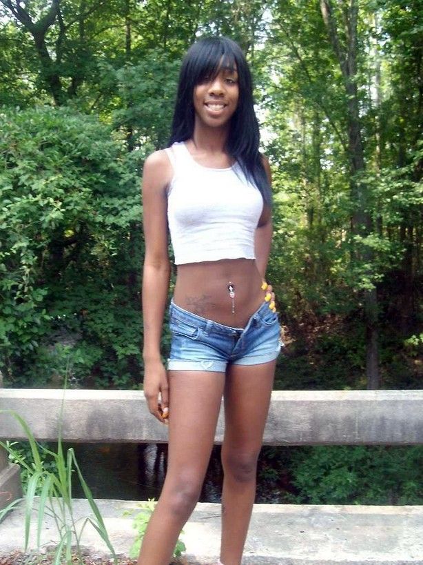 Thin black teen shows amateur naked photos at home