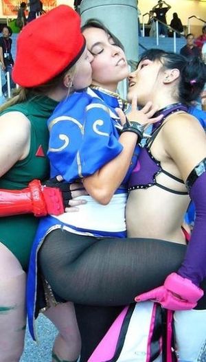 Stunning lesbian homemade in amazing threesome costume picture