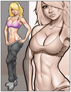 Incredible hentai photo with a beautiful blonde muscular body