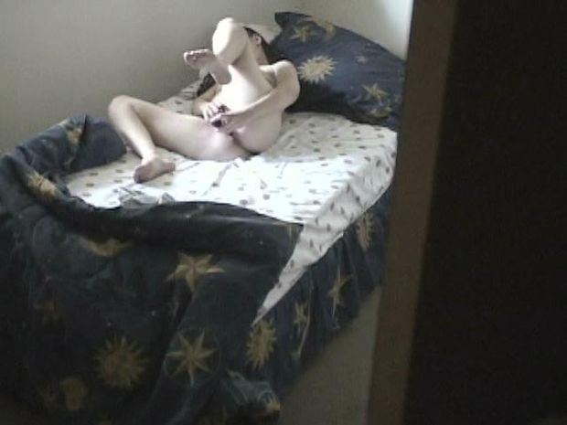 College freshman dormitory spy cams, young girl toy-fucking her tiny pussy
