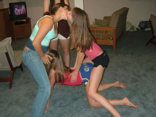 Gorgeous brunette in this incredible party threesome photo