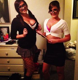 sexy sluts with huge tits dressed up as naughty nerds at party