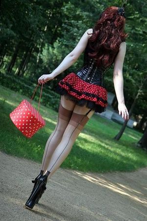 #redhead#redhair#glamour#fetish#corset#miniskirt#lace#gaterbeltandstockings#seams#extreme#highheels#nonnude#sexy#outdoors#adorable#Marquis