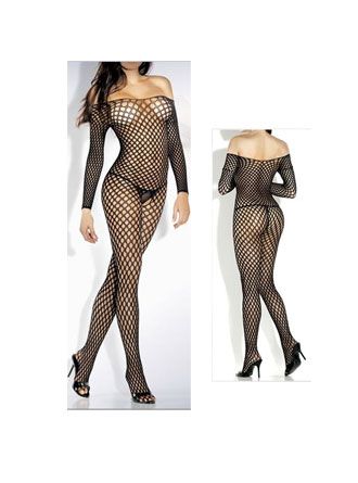 CROCHET NET BODYSTOCKING / OS - BLACK