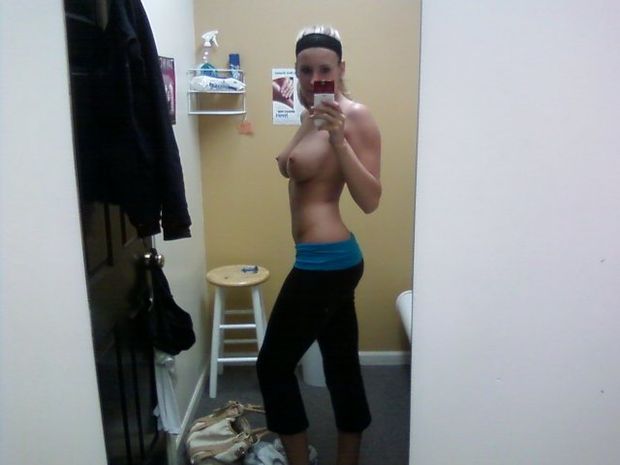 Topless yoga pants self shot