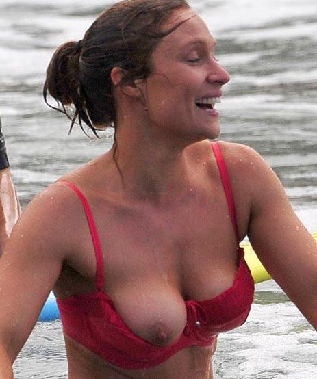 Lisa Gormley in red bikini titslip paparazzi shots