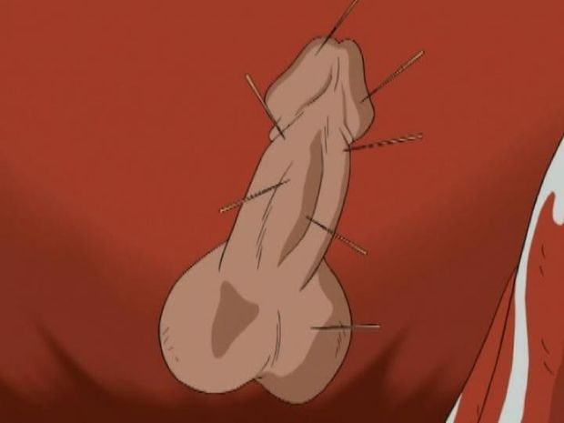 Pick that dick! Crazy hentai unusual rituals, a dick full of needles! ouch!