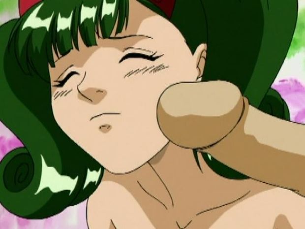 Pretty hentai face getting teased with a HUGE dick