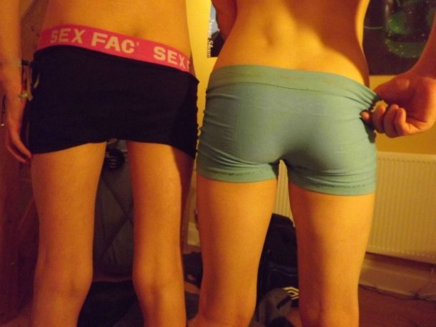 Me and my boyfriend show off our butts