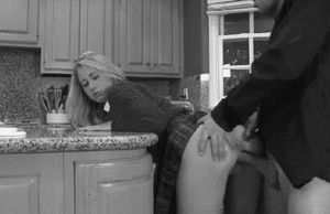 horny housewife likes to the kitchen gets a stiff cock in her moist vagina from behind