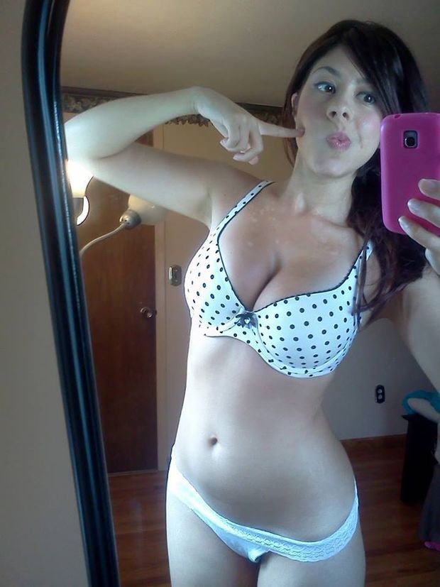 armpits bra brunette clavicle cleavage dots mirror navel panties photo pink polka_dots selfie selfpic underwear vitiligo