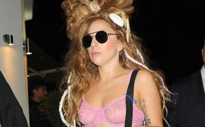Lady Gaga in pink see through bra